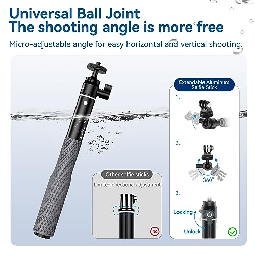 TELESIN Bastão de selfie impermeável 360 para GoPro, extensão de 65 cm, monopé com alça de mão para
