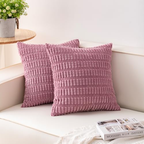 Image of Aegero Pack of 2 Corduroy Decorative Throw Pillow Covers 16x16 Inch, Pink