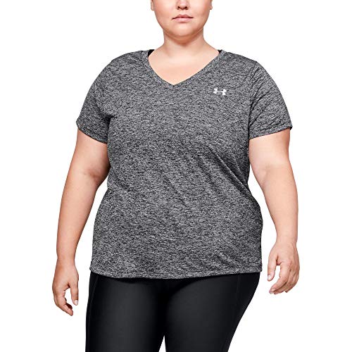 Under Armour Women's Tech V-Neck Twist Short Sleeve T-Shirt, Black (001)/Metallic Silver, X-Large