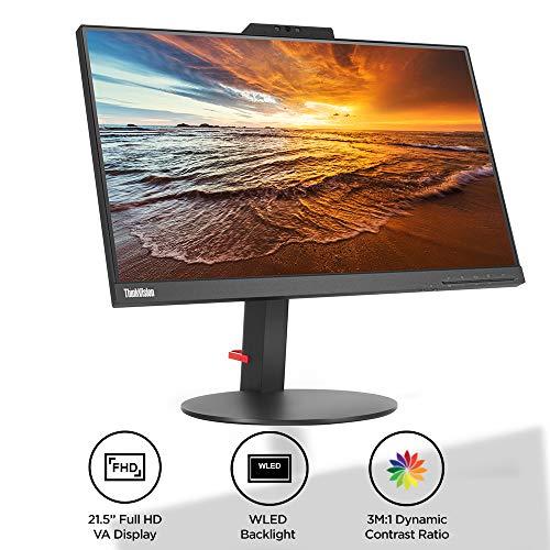 Image of Lenovo ThinkVision T22v-10 21.5 inch LED lit VoIP Monitor - FHD, IPS Panel, Near Edgeless with Full range connectivity - HDMI, VGA, DP ports, USB Hub, fully functional stand with Camera, Speaker & Mic