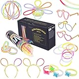 VDISRR 100 Pcs Barras Luminosas, Paquete de Fiesta de Bastones Luminosos de Neón, 7 colores, con pulseras, gafas, aros y conectores, para bodas, fiestas, fiestas de cumpleaños