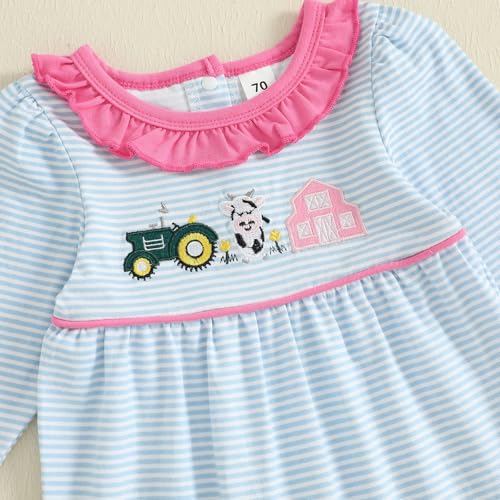 Newborn Baby Girl Fall Outfit Farm Clothes Tractor Cow Embroidery Ruffle Long Sleeve Romper One Piece Jumpsuit4