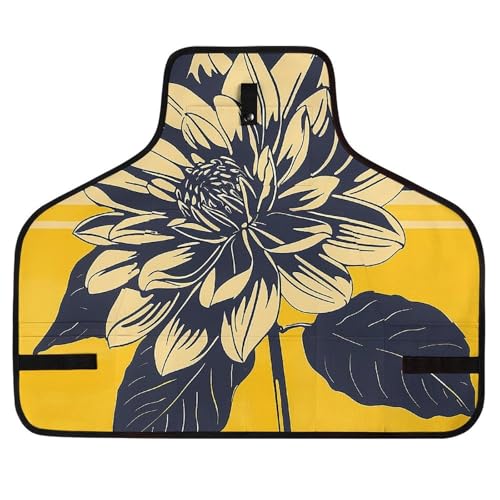 Delantal de trabajo con diseño flores amarillo, 8 bolsillos