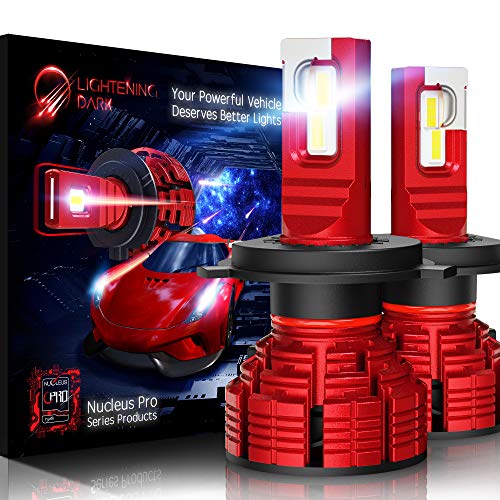 LIGHTENING DARK H4 9003 led bulb, Extremely Bright Nucleus Pro Conversion Kit - 6500K Cool White, Adjustable Beam - Halogen Replacement