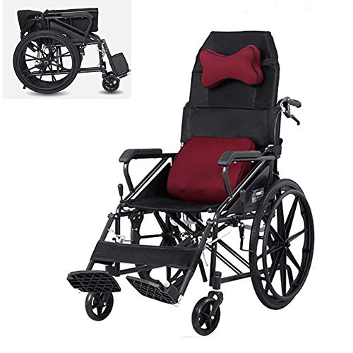 YZJJ Silla de Ruedas, Plegable, Ruedas traseras Grandes extraíbles, Reposapiés y reposabrazos, Asiento de 45 cm