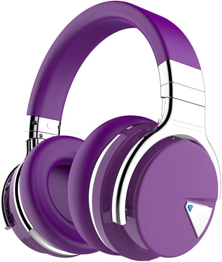 NONCHI E7 Active Noise Cancelling Wireless Bluetooth Headphones with Mic, Deep Bass, Over Ear, 30 Hours Playtime, Purple