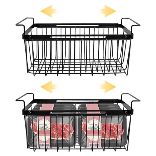 Lot de 2 boîtes de rangement extensibles pour congélateur, paniers universels suspendus avec poignées pour congélateur, plus faciles à prendre, ajouter de...
