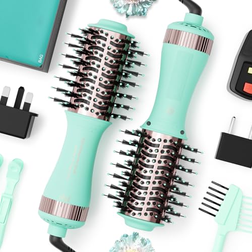 Image of Travel Dual Voltage Hair Dryer Brush Essentials for Women- 2 inch Oval Size Brush Blow Dryer Portable Mini Hair Curler /Straightener Hair Styling Tool Accessories(Auto Dual Voltage & No Converter Needed)
