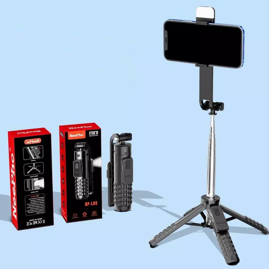 Coverzone Mini Dört Ayaklı Selfie Çubuğu Tripod Telefon Tutucu Kablosuz Bluetooth Kumandalı 85 cm Uzayan 15 cm Katlanan Stabil Masaüstü Seyahat Fotoğraf Video Çekim Aparatı | NP-L8S