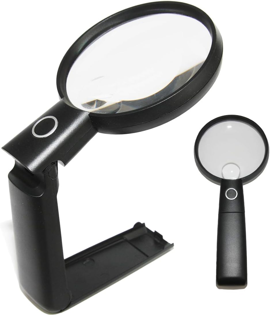 Large Magnifying Glass 2.0X Hands Free with LED Light and Stand Alone; Spot Lens 4.0X; Lighted Standing Desktop Loupe for Reading Close up Work, Gift for Visually Impaired