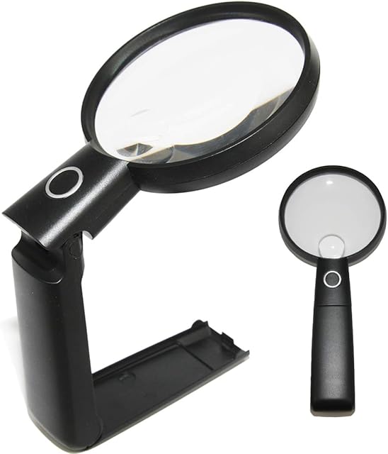 EasY Magnifier Large Magnifying Glass 2X Hands Free with LED Light and Stand Alone; Spot Lens 4X; Lighted Standing Desktop Loupe for Reading Close up Work, Gift for Visually Impaired