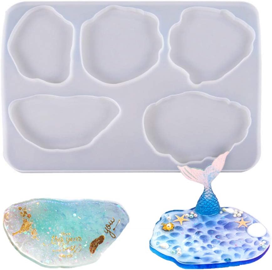 Resin Agate Slice Silicone Resin Mold,Coaster Mold with 5 Large Size Irregular Patterns, Epoxy Resin Mold for Making Cloud Shape Coaster, Jewelry Holders Dish, Home Decorations