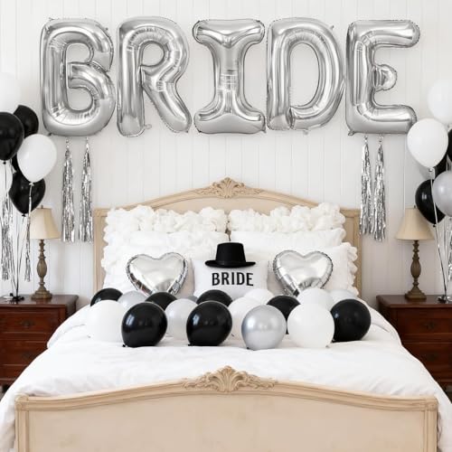 Image of 40 Inch Silver BRIDE Letter Balloons, Bachelorette Bridal Shower Decor
