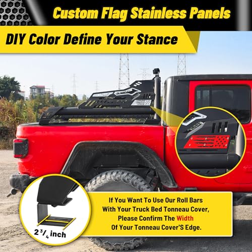 Image of MONOKING Adjustable Mid-Size Truck Bed Roll Bar with 3rd Brake Light & Pod Light Mounts, Tonneau Cover Compatible Sport Bar for 2007-2026 Tacoma, Gladiator, Ranger, Colorado, Canyon, Frontier