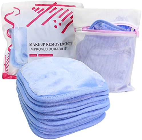 KODAMO | Reusable Makeup Remover Cloth 6 x 6 in 12 Pack - Microfiber Washable Facial Cleansing Towel for All Skin Types With Laundry Bag - Natural Eco-friendly Makeup Remover Towel (Blue)