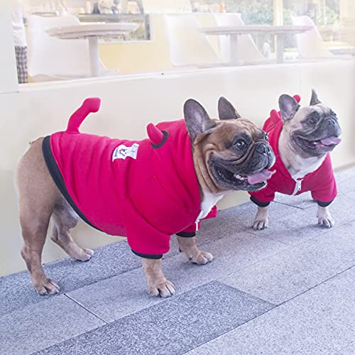 iChoue Little Devil Dog Halloween Costumes Clothes Sweater Cute Funny for English Bulldog Cold Weather Winter Coats Hoodies – Red, XLarge