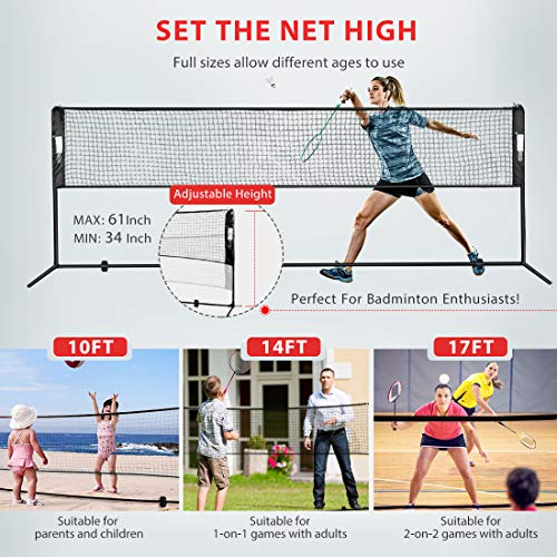 image for VIVOHOME Portable 14ft Height Adjustable Outdoor Badminton Net Set wit