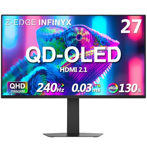 Z-EDGE INFINYX OLED 27 2K Gaming Monitor 240Hz 0.03ms GTG QHD(2560 * 1440P) HDMI x2 / DP x2 / Audio x1 1.5M:1 Contrast Ratio Vesa Suitable for PS5 and Xbox Office X27