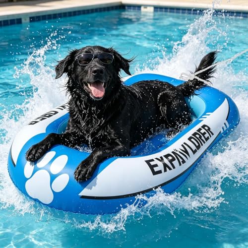 Inflatable Dog Pool Float Raft with Handle & Rope