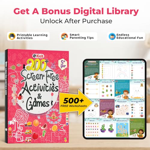 Image of 200+ Screen-Free Activities & Games Book For Kids 5+ Years Old | Mazes & Puzzles, Word Games, Crosswords, Patterns & Shapes, Logical Reasoning, Fun Brain Teasing Educational Activity Book For Toddlers