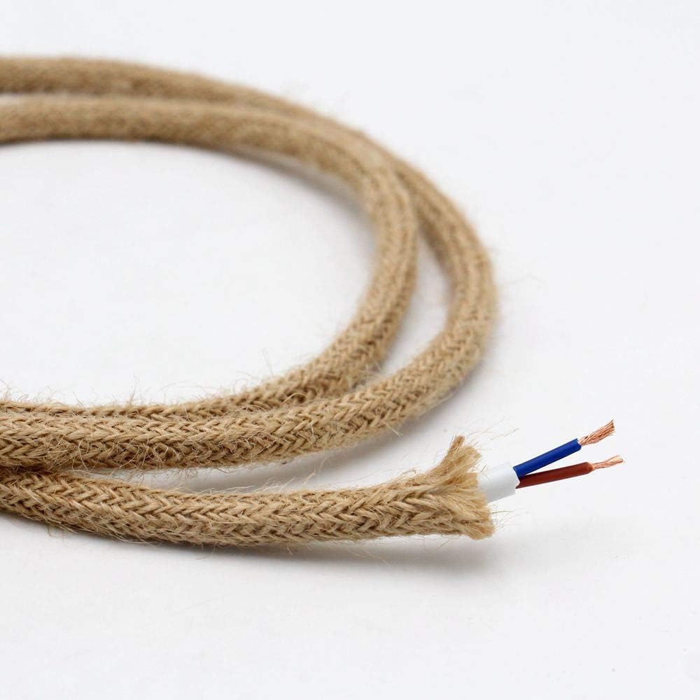 GreenSun Cavo Elettrico Tessuto - Cavi Elettrici 2x0.75mm² 2 fili 20M Tessile Vintage 2 Filo per Lampadario a Sospensione Juta | Cavo elettrico a 2 fili, in tessuto, per lampade da terra fai da te, lampade da tavolo, lampadari vintage