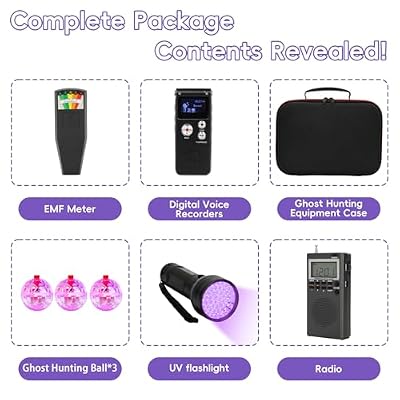 8 Pcs Ghost Hunting Kit with 1 EMF Meter,1 EVP Recorder,1 Spirit Box,1 UV Light,3 LED Light up Cat Balls & 1 Carrying Case