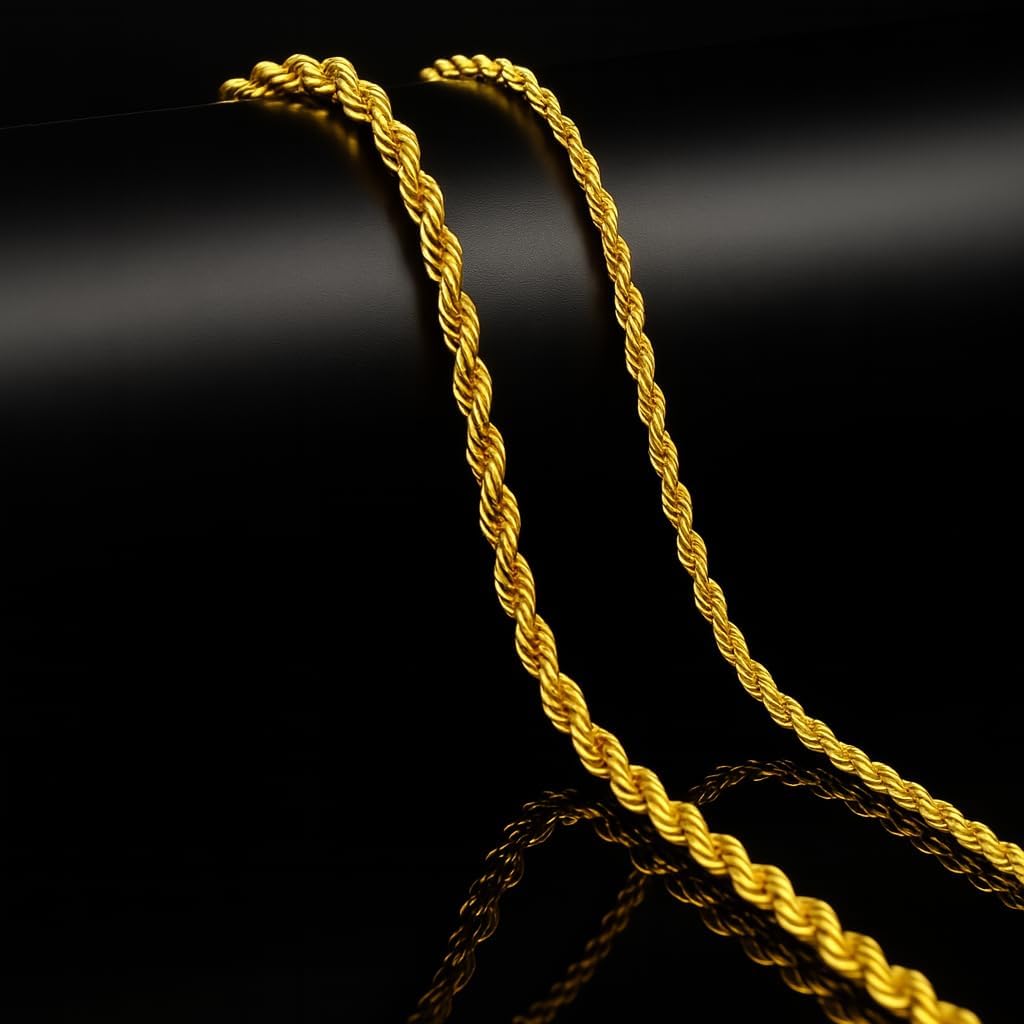 14K Real Yellow Gold 1.5mm,2.0mm,3.2mm,4.2mm Rope Chain Necklace with Diamond Cut Detailing,Gift for Men & Women (Lengths: 16-36 Inches) - Image 4