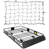 Universal 64"x39" Roof Rack Basket Cargo Carrier with Net & Wind Fairing, Heavy-Duty Steel Construction, 250Lbs Capacity, Weather-Resistant for SUV/Truck/Jeep/Camping/Travel