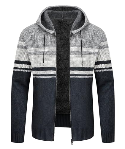 Image of LLdress Mens Knit Cardigan Sweaters Sherpa Lined Full Zip Hoodie With Pockets