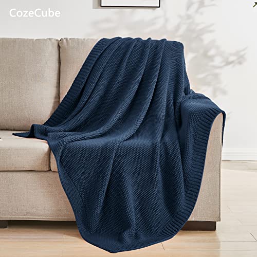 CozeCube Navy Blue Throw Blanket for Couch, Soft Cozy Cable Knit Throw for Bed Sofa Living Room, Lightweight Warm Decorative Farmhouse Christmas Blanket, 50"x60", Navy Blue