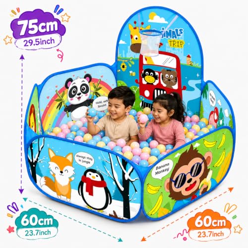 Image of Magicwand Toddler X-X-Large Size Polyster Multi-Colored Animal Theme Pop-Up Activity Ball-Pool with 10 Balls Play Tent