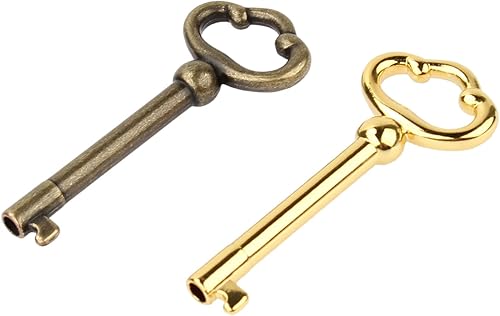 KY-2AB - Llave de esqueleto chapada en latón antiguo, barril hueco, llaves para muebles antiguos (2 piezas) para gabinetes, puertas, armarios, etc.