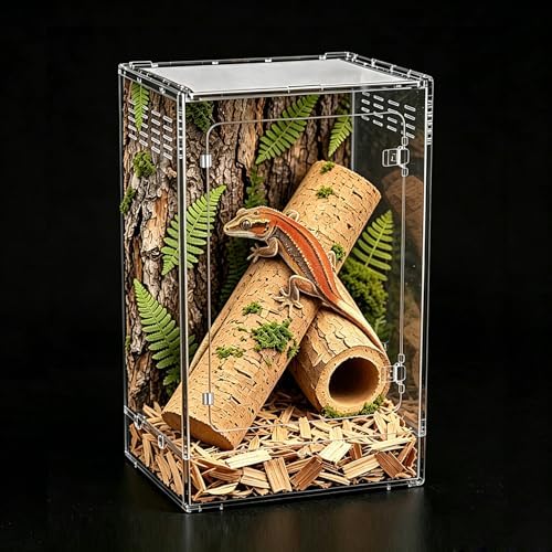 Terrario Alto para Reptiles, 11 GAL, hábitat de 12"x12"x18" con Puerta Frontal y ventilación Superior con Pantalla para Geckos, Ranas arborícolas, Camaleones y Dragones barbudos