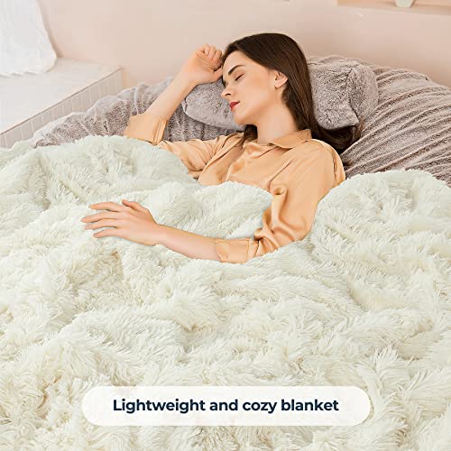 Xyyzyz Fluffy Twin Size Blanket, Lightweight Faux Fur Blanket, Shaggy Fuzzy Breathable Blanket For Couch,Bed,Sofa, 70" X 78",Cream White #TOP4