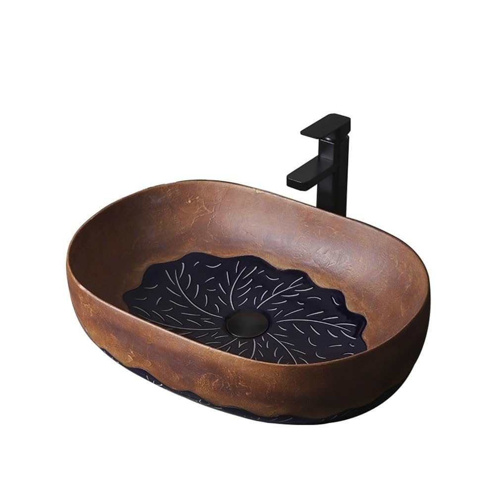 Z4t8m2k6g5 One Color Countertop Bathroom Vessel Bathroom Sink 58 * 40 * 14Cm Vessel Sinks Oval Brown Porcelain Ceramic Art Basin Cloakroom Sink