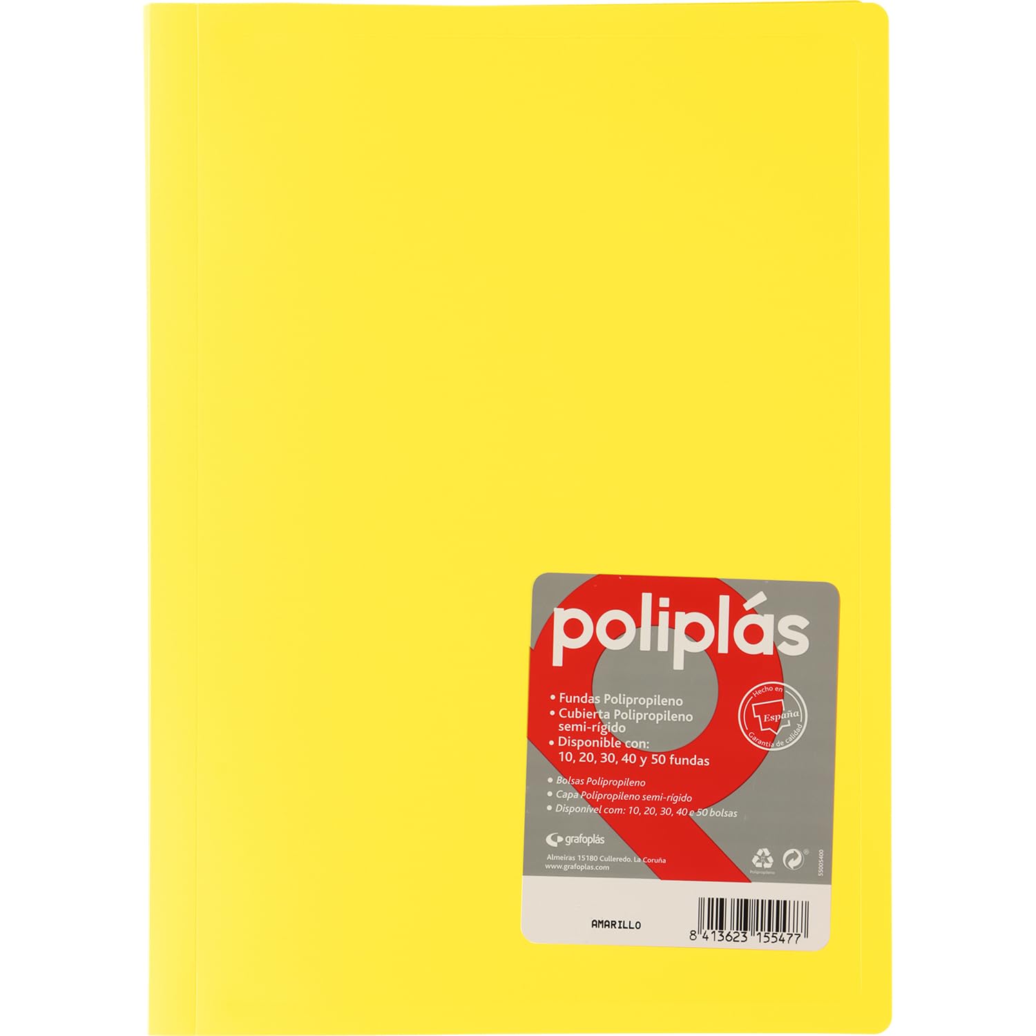 Grafoplas, Transparent Folder Covers, Foolscap Size, Yellow, 30 Polypropylene Linings, Opaque Polyplas Series, Made in Spain