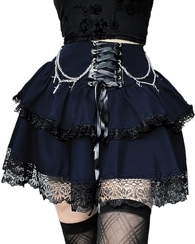 Jupe plissée à volants croisés style gothique taille haute