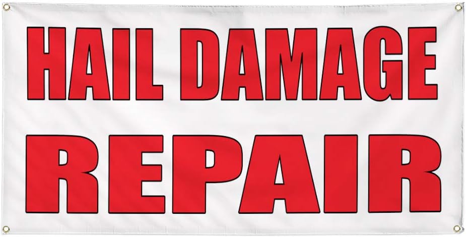 Vinyl Banner Sign Hail Damage Repair Auto Body Shop Car Repair Style U Outdoor White - 24inx60in, 4 Grommets, One Banner