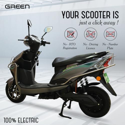 Image of Green Invicta Low Speed Electric Scooter with Steel Frame Non RTO 60KM Range Grey with Portable Charger