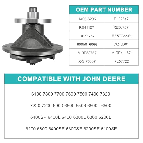 Image of AULINK RE53757 Water Pump For John Deere 6100 6100SE 6200 6200L 6200SE 6300 6300L 6300SE 6400 6400L 6400SE 6400SP 6500 6500L 6506 6600 6800 6900 7200 7220 7320 7400 7500 7600 7700 7800 R102847 RE41157