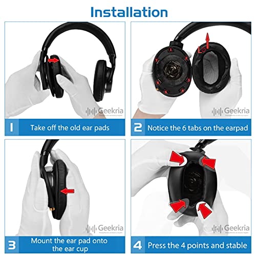 Geekria Almohadillas de Reemplazo Compatibles con Sony MDR-1AM2 (MDR1AM2 MDR-1AM2/B), Partes de Reparación con Guía en Video (Negro/Aro de Plástico) miniatura 5