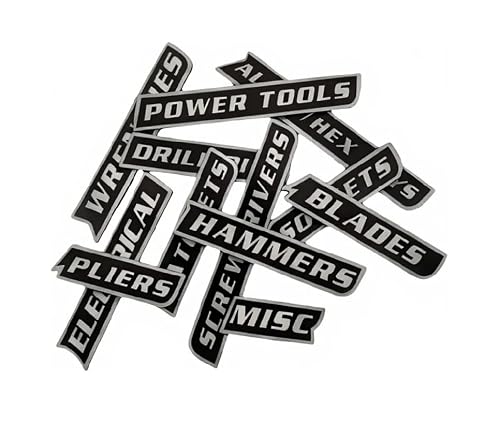 Magnetic Tool Box Labels12 PCS Black, Durable Metal Tags with Strong Magnet, Easy to Stick & Remove, Reusable Organization Labels for Garage, Workshop & Storage Solutions