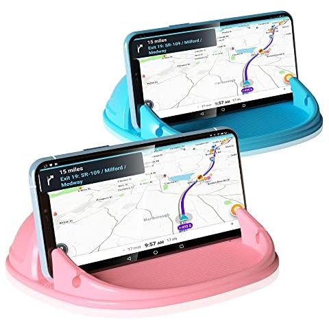 Loncaster Car Phone Holder, Pink & Blue Car Phone Mount Silicone Car Pad Mat for Various Dashboards, Slip Free Phone Stand Compatible with iPhone, Samsung, Android Smartphones, GPS Devices and More Cover