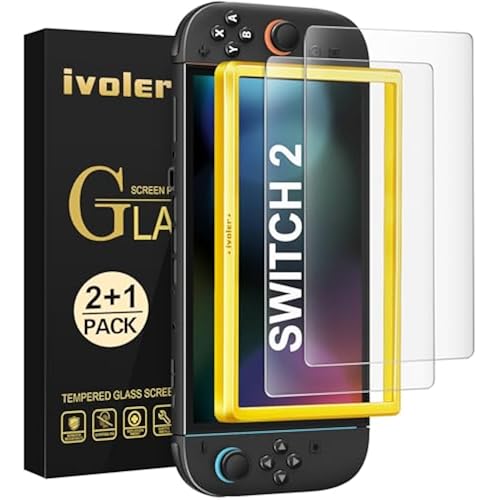 ivoler Anti-Glare Matte Screen Protector for Nintendo Switch 2, Tempered Glass Protector with [Easy Alignment Frame] 30s Installation, 9H Hardness Scratch Resistant Accessories for Switch 2-2 Pack