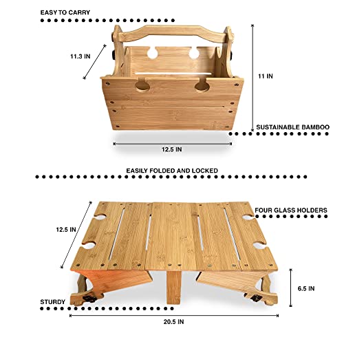 2 In 1 Foldable Bamboo Picnic Table With Glass Holder And Portable Storage Basket For Outdoor - Unassembled Natural #TOP2