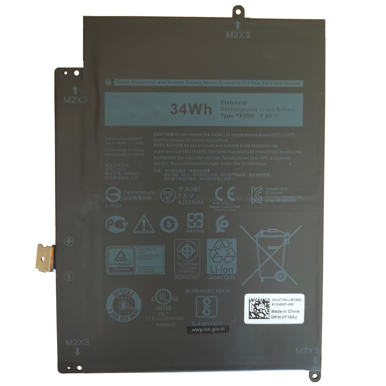 Andglim YX0XH 34Wh 4250mAh Battery Replacement for Dell Latitude 7285 T02J Latitude 7285 2-in-1 Seri