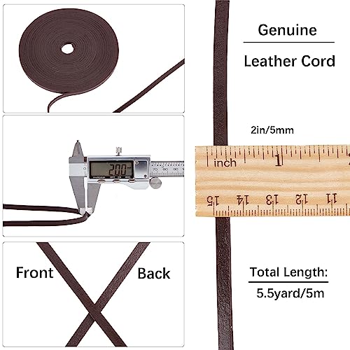 GORGECRAFT 5M Genuine Leather Cord 5mm Wide Flat Cowhide Leather Cord Belt Wrap 2mm thick Single Sided Flat String Roll for Diy Crafts Jewelry Necklace Braided Bracelets - Image 2