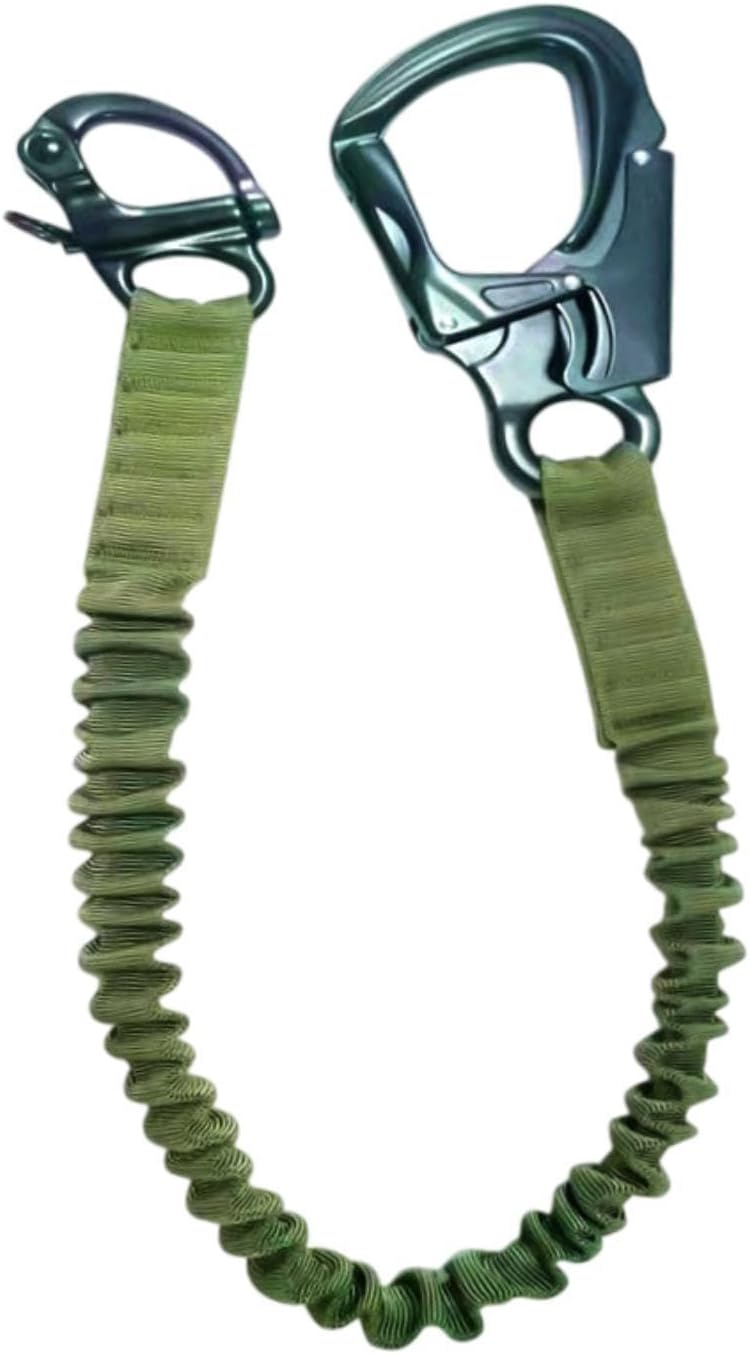 Fall Protection Lanyard Helo Lanyard Multi Use Professional Climbing Lanyard Elastic Bungee for Roofing Mountaineering, Black