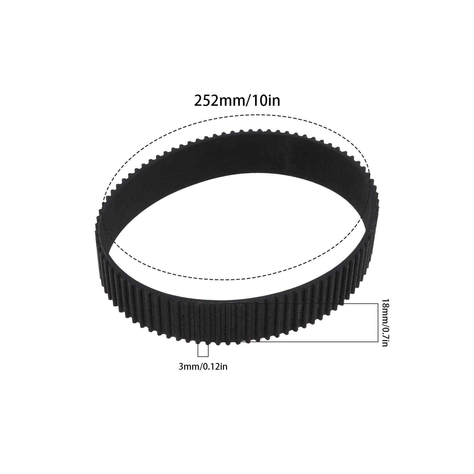 ECSiNG 2X HTD 252-3M-18 Correas Sincrónicas de Goma con Hebilla Cerrada 84 Dientes Correas de Distribución 3 mm Paso 18 mm Ancho Correas de Entrenamiento Transportador Negro