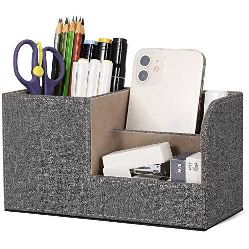 GORESE Desk Organizer - Office Pencil Holder Organizer Desktop Desk Accessories Office Supplies Organization Decor (Linen Gray)
